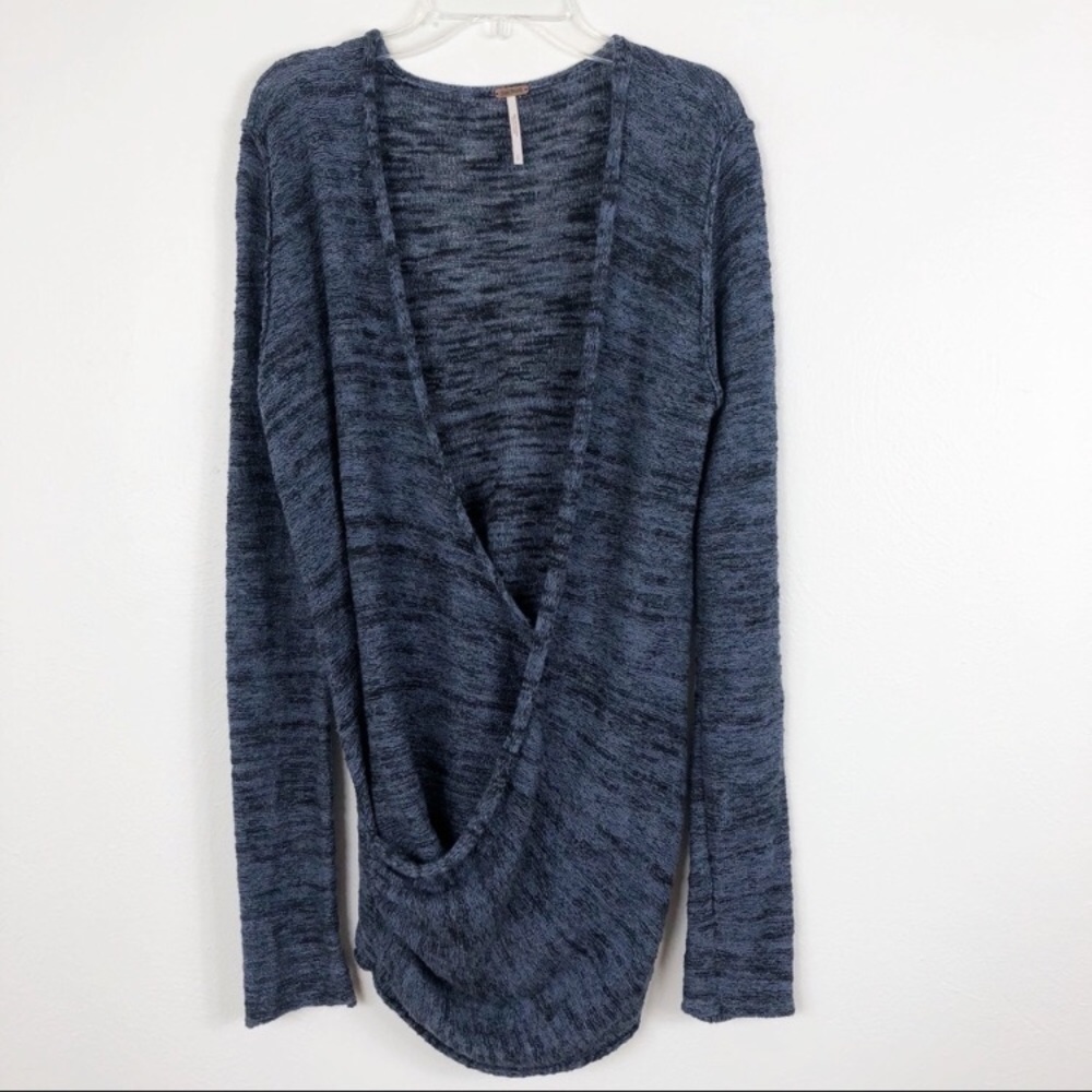 Free People Gotham Faux Wrap Long Sleeve Sweater Size Small Navy - Picture 2 of 8
